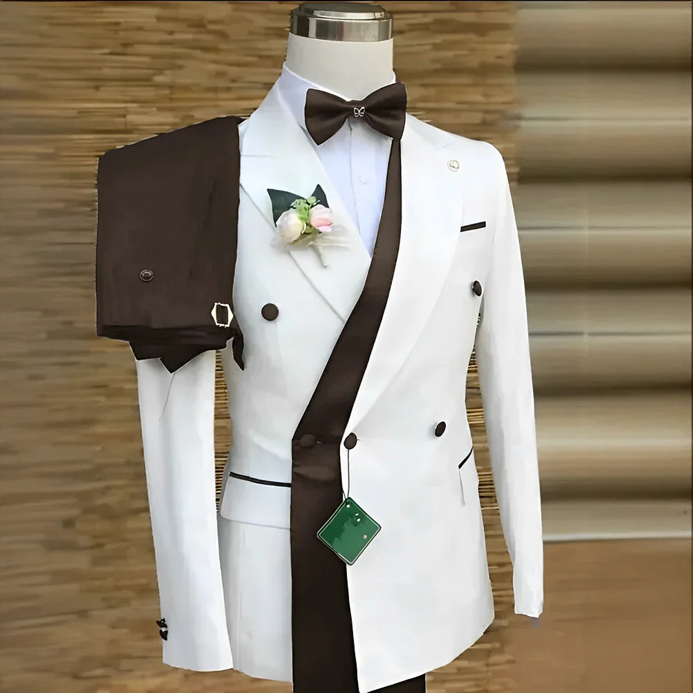 Bespoke Custom White Black Wedding Suit For Men New Design Slim Fit Groom Best Man Wedding Tuxedo Formal Prom Wear 2 Pieces Set