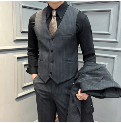 5XL-M( Vest + Pants) High-end Brand stripe Suit Vest 2 pieces Men Luxury Fashion Groom Wedding Vest Set Male Club Party Clothing