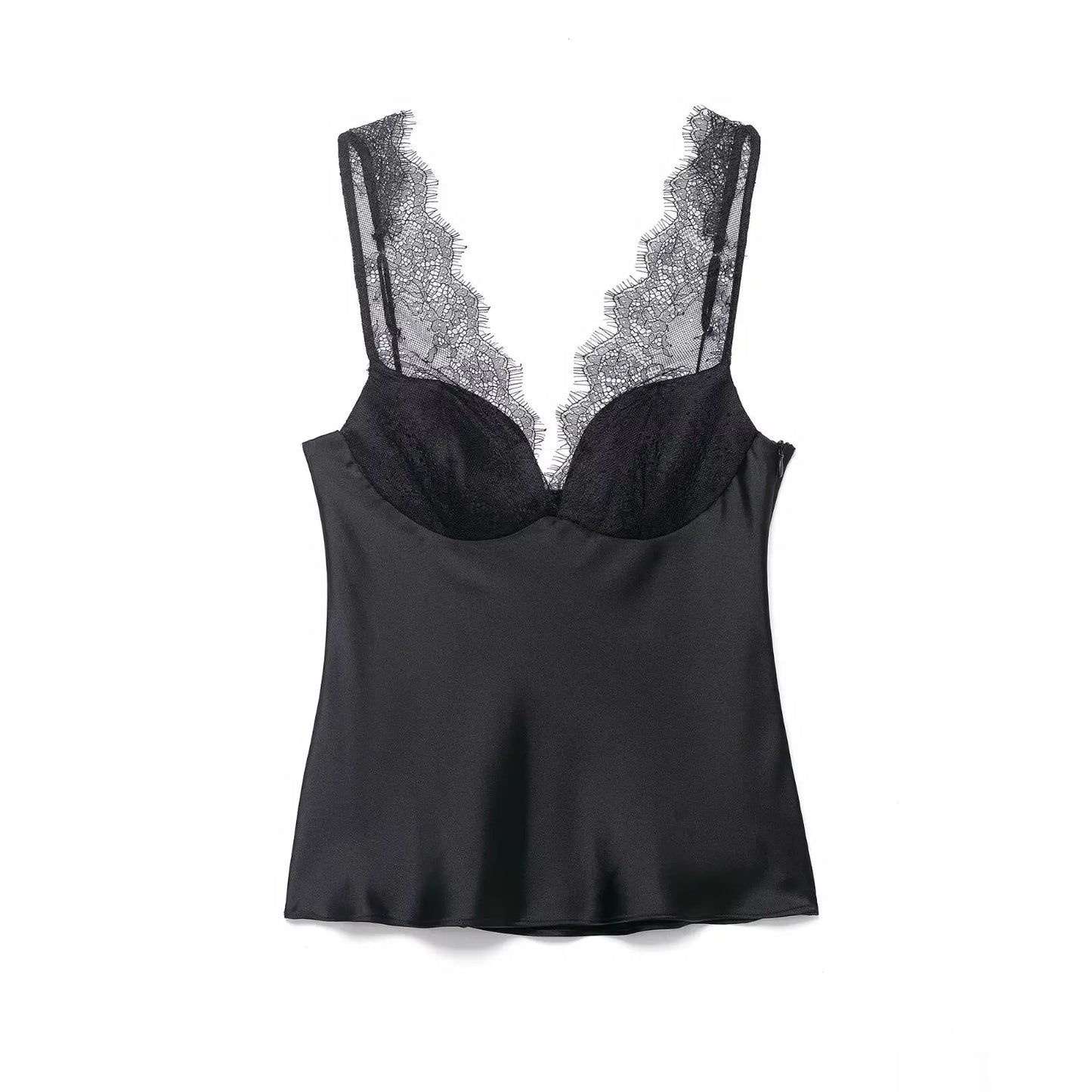 Elegant Women Lace Splice Sexy Satin Sling Tops 2026 Spring Summer Fashion Female V-Neck Backless Slimming Underwear Vest