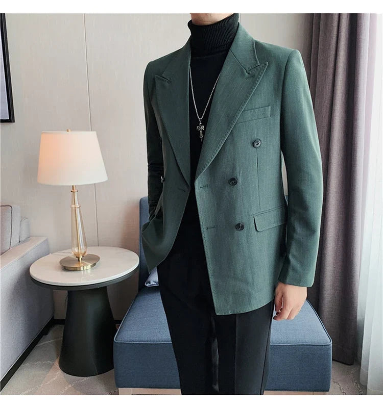 Classic Luxury Striped Men Suit Jacket Fashion Double Breasted Business Office Wedding Tuxedos Male High Quality Slim Fit Blazer