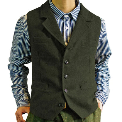 Men Vest Brown Single Button With Lapel Solid Waistcoat For Wedding Banquet Business Office Work Casual Daily Men Suit Vest