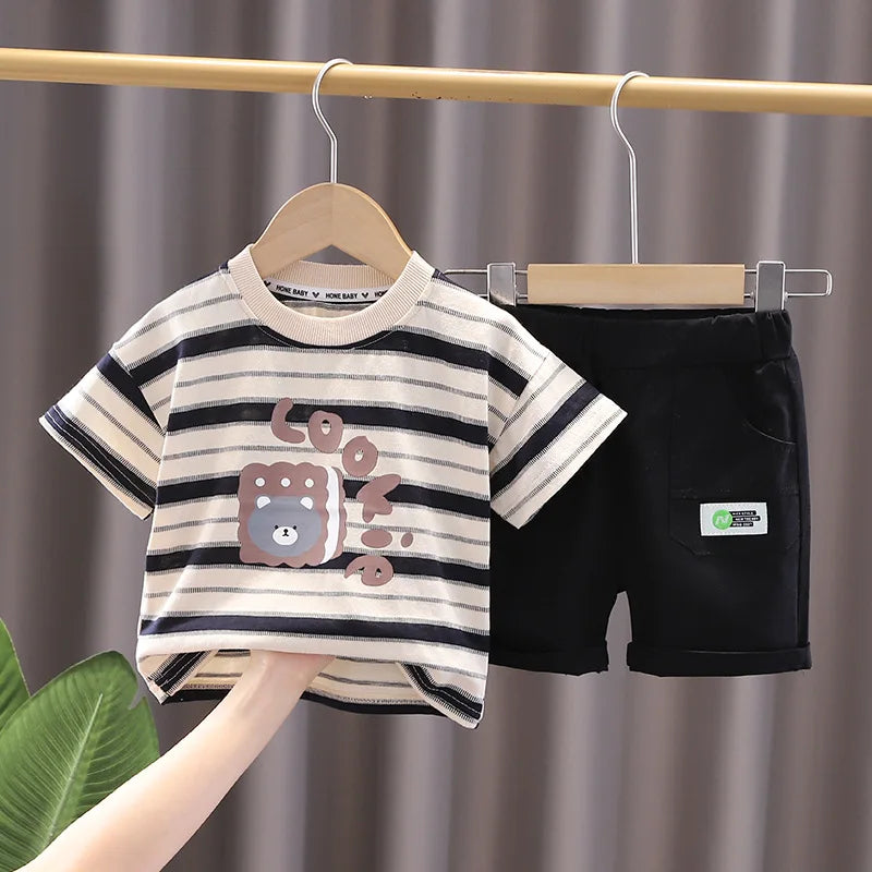 New Summer Baby Boys Clothes Suit Children Girls Casual Striped T-Shirt Shorts 2Pcs/Sets Toddler Cotton Costume Kids Tracksuits