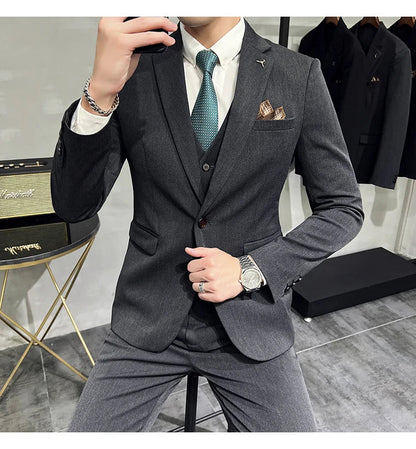 S-7XL Jacket Vest Pants Luxury Elasticity Boutique Fashion Men's Solid Color Casual Business Suit 3-piece Sets Groom Wedding