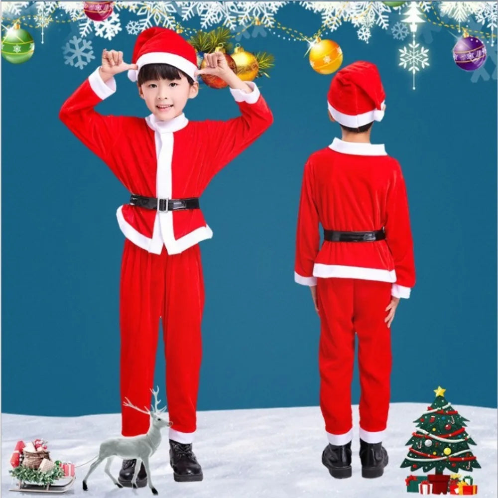 New Year Children Christmas Clothes Santa Claus Red Outfits Cosplay Costume Set Warm Classic Xmas Suit Wear Boys Girls Toddler
