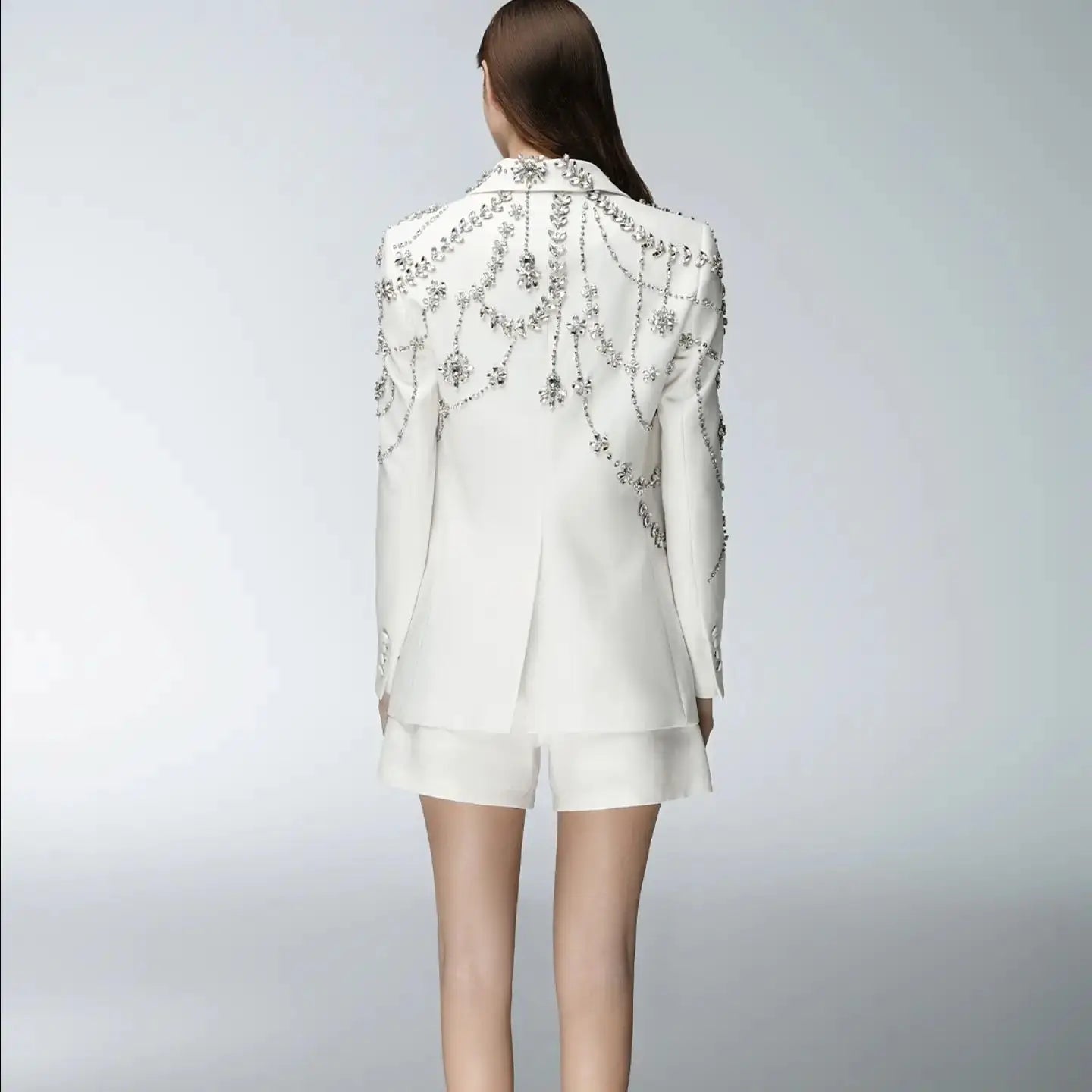 Luxury Formal One Pcs White Fashion Peak Lapel Modern Single Breasted Woman Suit Set Slim Fit Banquet Singer Host Customized