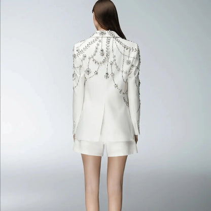 Luxury Formal One Pcs White Fashion Peak Lapel Modern Single Breasted Woman Suit Set Slim Fit Banquet Singer Host Customized