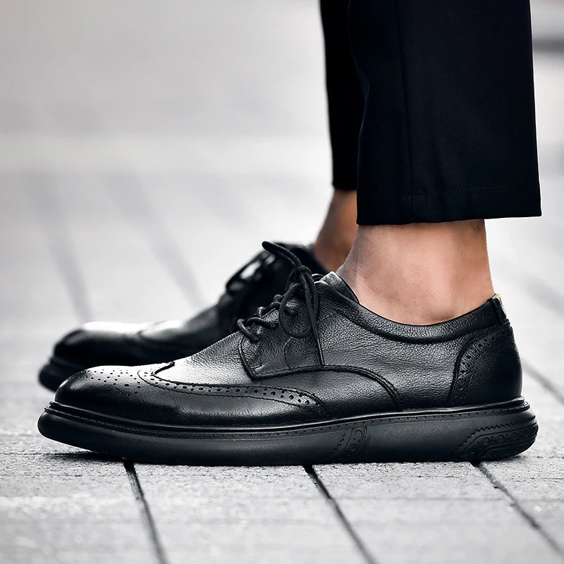 Big Size Mens Formal Genuine Leather Dress Shoes British Stylish Business Dress Men Flats High Quality Brogues Oxford Shoes Men