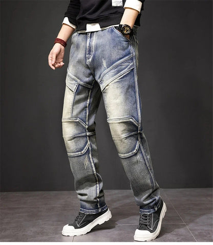 2024 Autumn and Winter New Jeans Fashion Street Jeans Men's Retro Punk Jeans Large Size 42 44