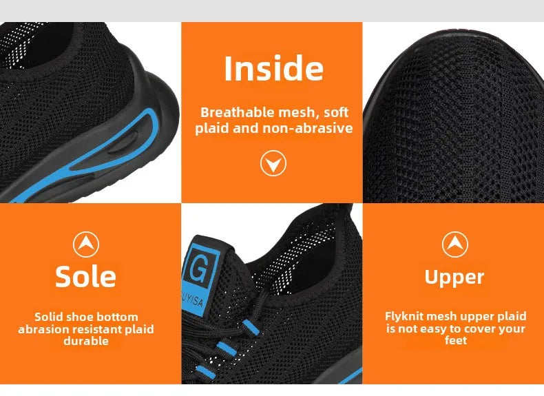 summer safety construction shoes breathable work shoes Indestructible Sneakers Unisex Men Safety Shoes For Work With Steel Toe