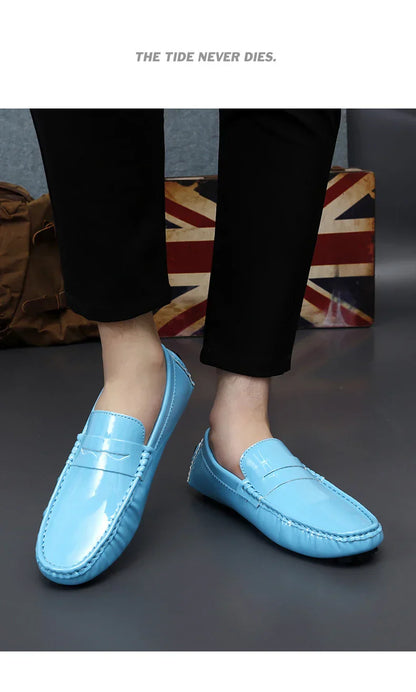 Patent Leather Beanie Shoes Men's New Spring and Summer Large Size Patent Leather Casual British Leather Shoes Women's Slip-On Lazy Casual Shoes Handmade Shoes
