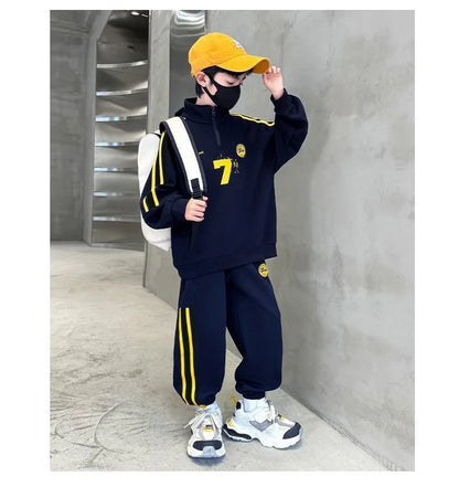 SpringAutumn Boys Cotton Half Zip Pullover Sweatshirt+Sweatpant Work Set School Kid 2PCS Tracksuit Children Jogger Outfit 5-16Yr