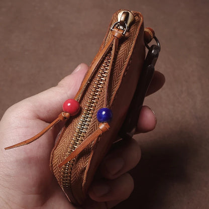 High Quality Genuine Leather Home Car Key Bag Retro Men Handmade Top Cowhide Coin Purse Women Zipper Mini Wallet Card Holde