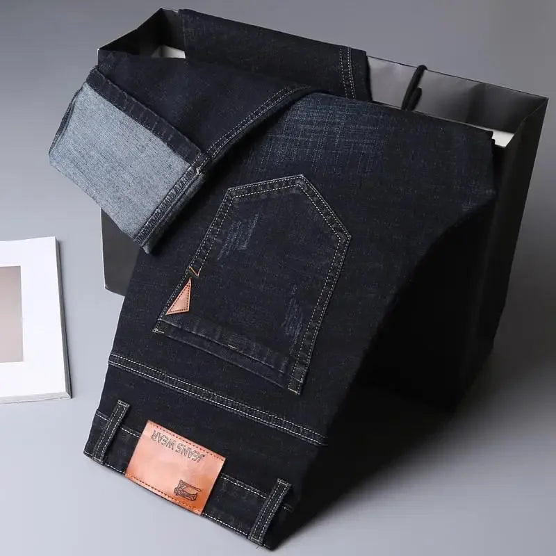 2026 Straight Elastic Cotton Jeans Men Fashion Business Classic Style Jean Denim Pants Trouser
