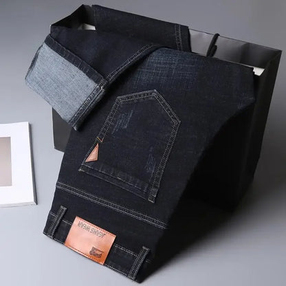 2026 Straight Elastic Cotton Jeans Men Fashion Business Classic Style Jean Denim Pants Trouser