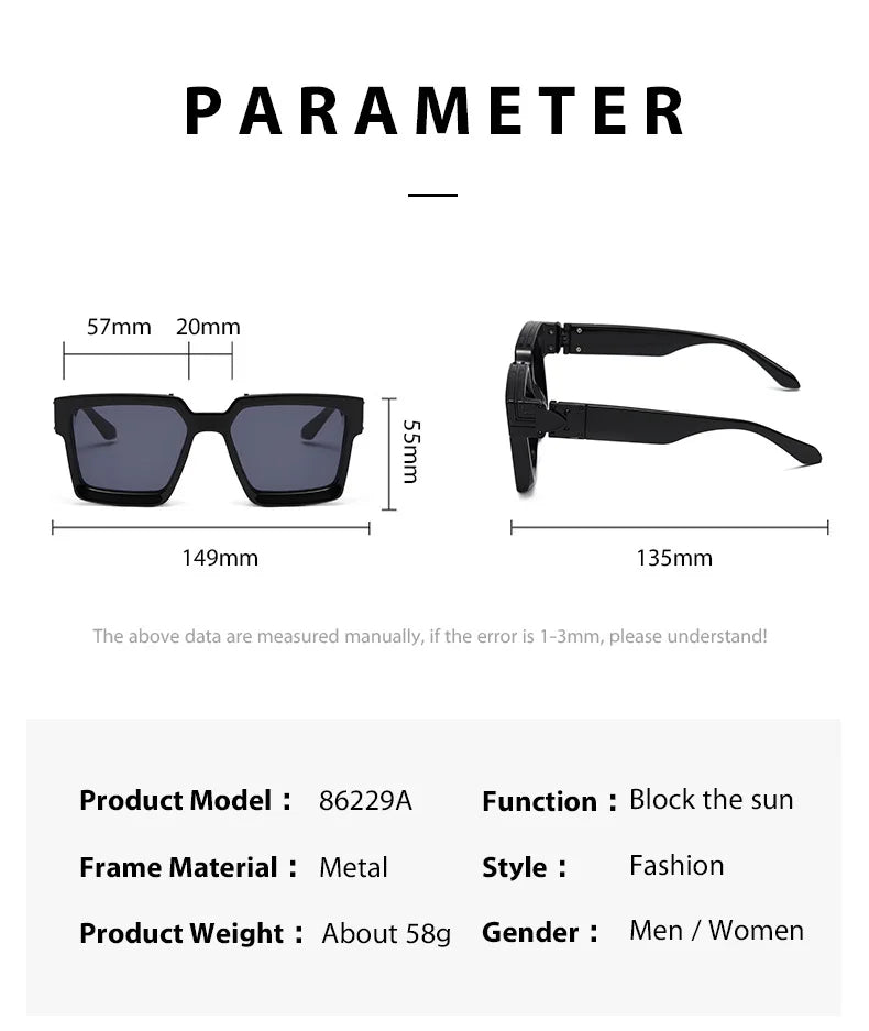 Millionaire Sunglasses For Men Vintage Square Fashion Glasses Luxury Retro Sunglasses Women Trending Punk Gafas De Sol Lentes