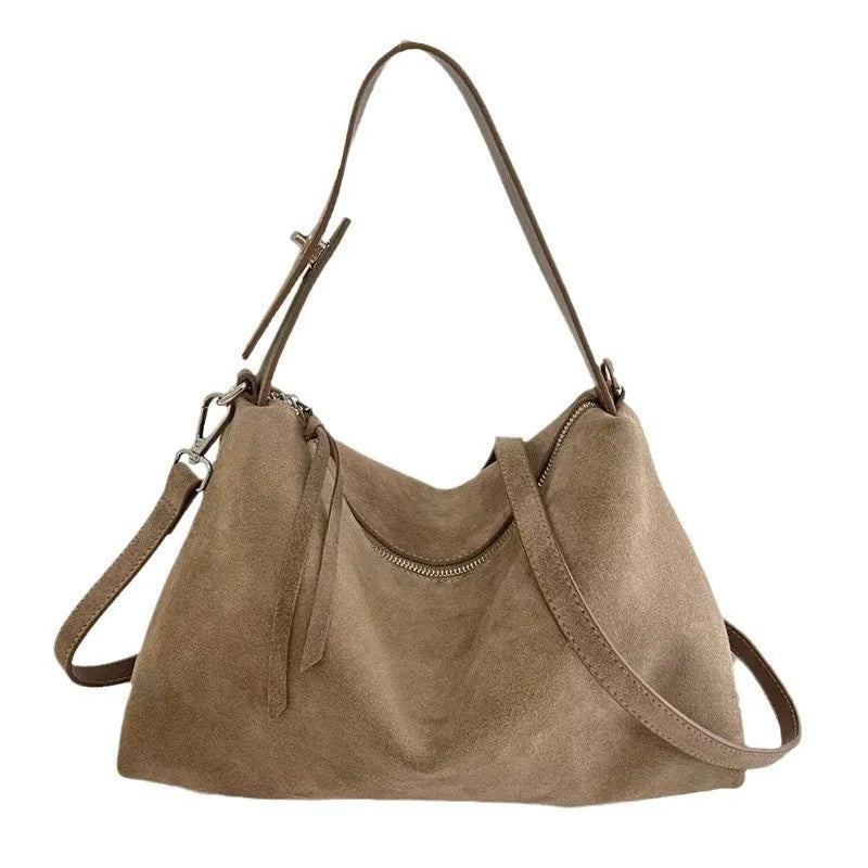 Genuine Grade Autumn Winter Big Boston Luxury Designer Tote Soft Matte Suede Leather Women Handbag Female Shoulder Crossbody Bag