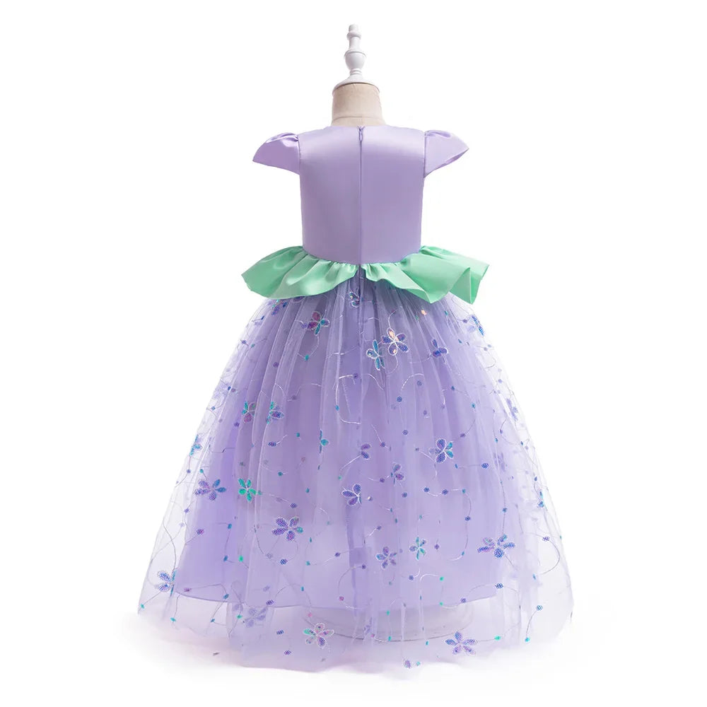 Little Mermaid Ariel Princess Costumes Young Girls Purple Dress Kids Cosplay Carnival Gown Birthday Tutu Dresses Summer New Wear