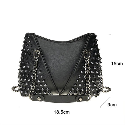 Studded Shoulder Bag for Women Leather Punk Style Rock Rivet Crossbody Bag Handbag with Chain Wallet Purse for Girls
