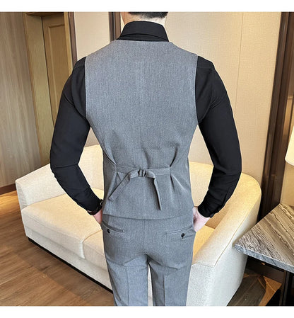 ( Vest + Pants) Men Luxury High Quality Business Suit Vest 2 pieces Formal Groom Wedding Dress Vest Set Fashion Club Clothing