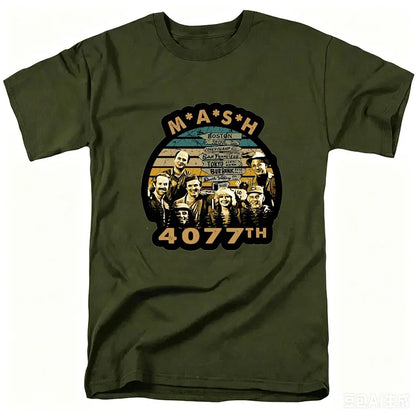 Mash Distressed Logo T Shirt Mens 4077 Licensed Classic TV Show Militarryy Green2026 High quality Brand Casual