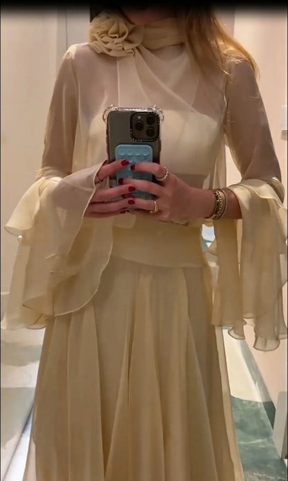 Dubai Evening Dresses Customizd 2 Piece Elegant Party Dress Chiffon Luxury Evening Dresses Long Sleeve Women Night Gown