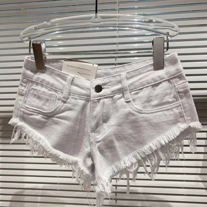 Denim Shorts Women High Street Hotsweet Casual Low Waist Raw Edges Holes A-line Korean Style Y2k Spicy Girls Summer Shorts
