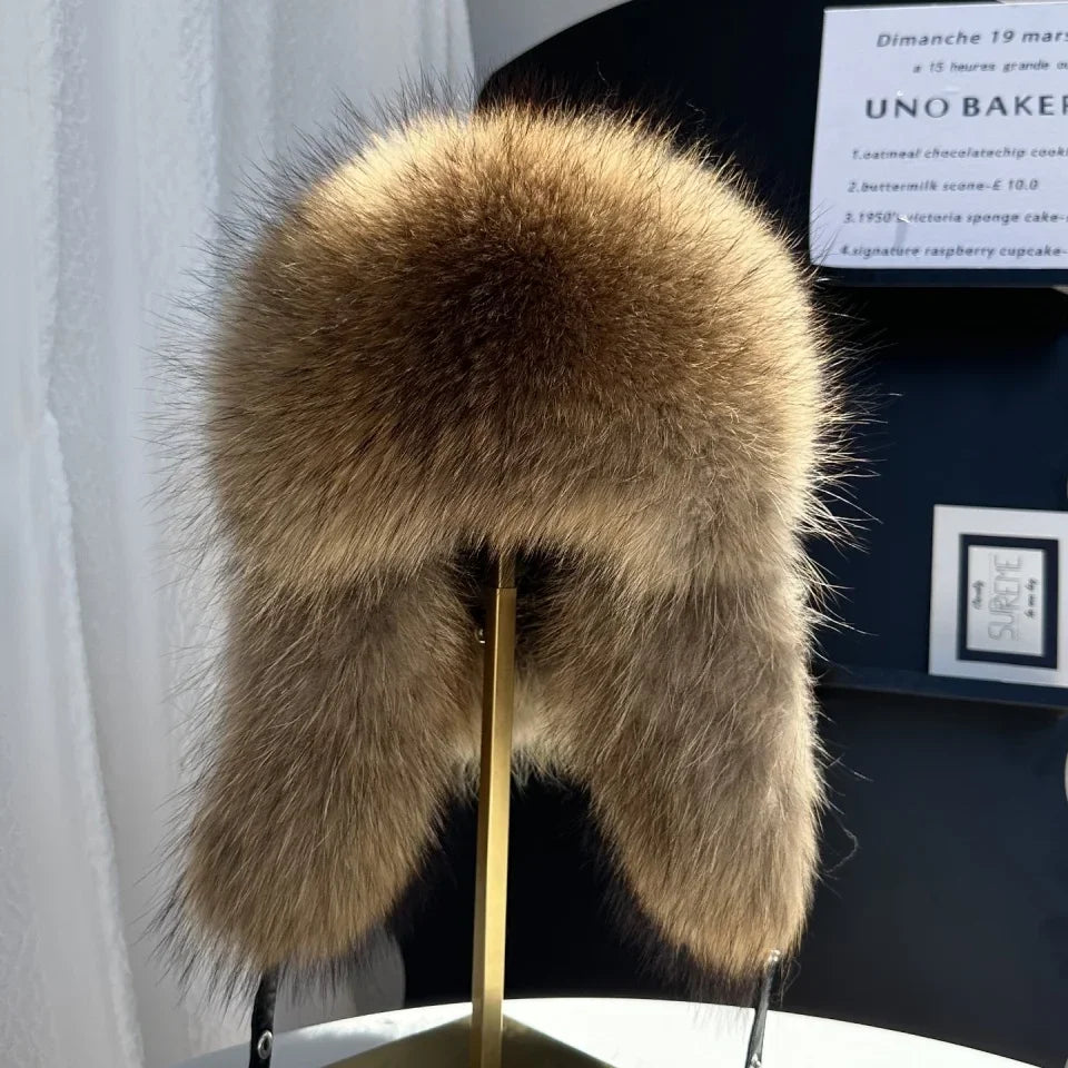 100% genuine fox fur ear-protecting hat Men real raccoon fur bomber hat Women winter warm fur real sheep leather snow hat
