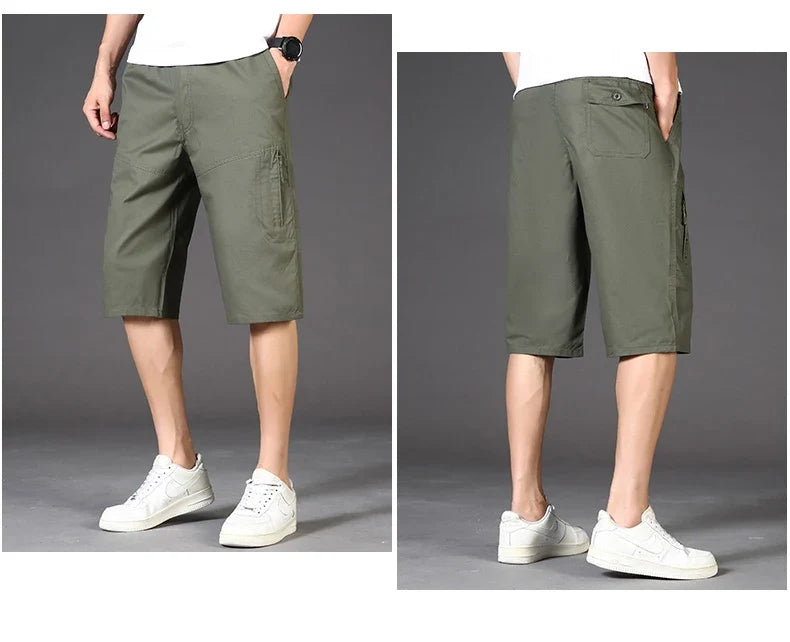 2026 Cotton Cargo Shorts Men's Lightweight Breathable Solid Color Drawstring Waist with Zipper Pocket Casual Summer Short Pants