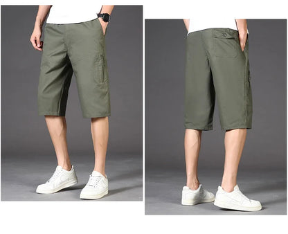 2026 Cotton Cargo Shorts Men's Lightweight Breathable Solid Color Drawstring Waist with Zipper Pocket Casual Summer Short Pants