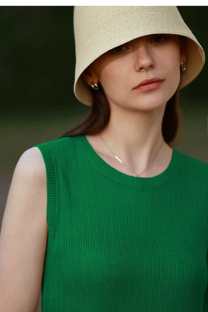 Women's Camisole Top 2026 Summer New Round Neck Knit Sleeveless Vest Straight Layering Versatile Tank For Women 12622082