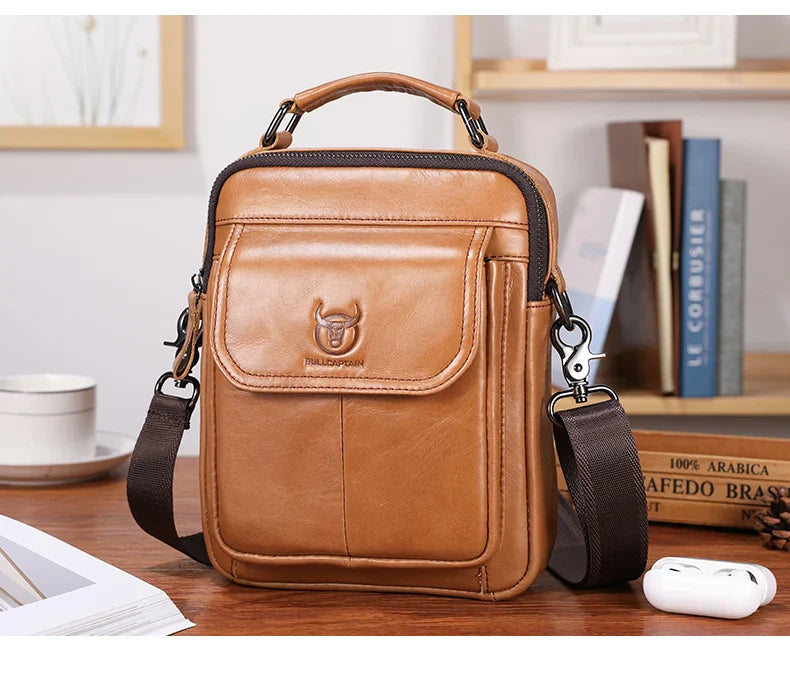 Men's Genuine Leather Shoulder Bag Multifunctional 7.9-inch Tablet Handbag Retro Casual Crossbody Bag Cowhide