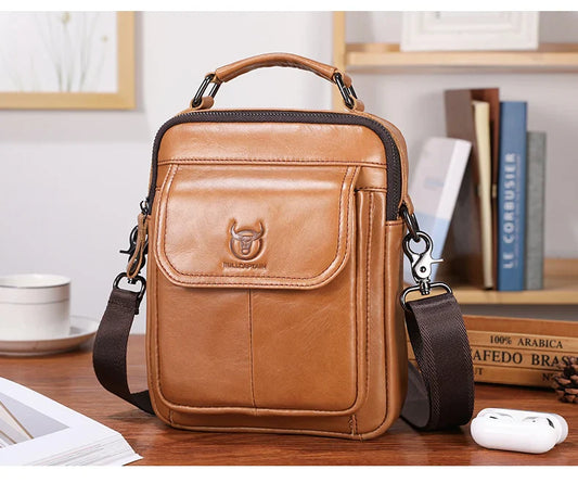 Men's Genuine Leather Shoulder Bag Multifunctional 7.9-inch Tablet Handbag Retro Casual Crossbody Bag Cowhide