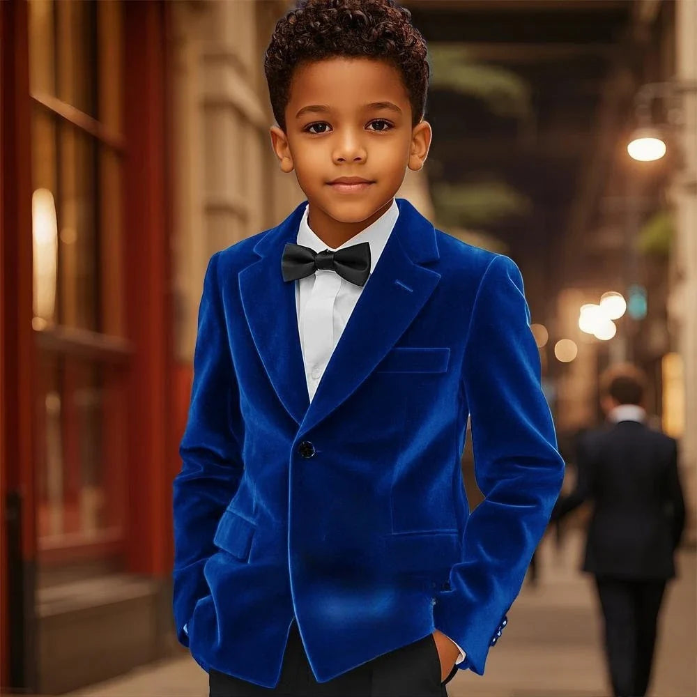 Autumn Velvet Boys Suits 2 Pieces Jacket Pants Piano Performance Outfit Elegant Notched Lapel Kids Suit Set 2-20T