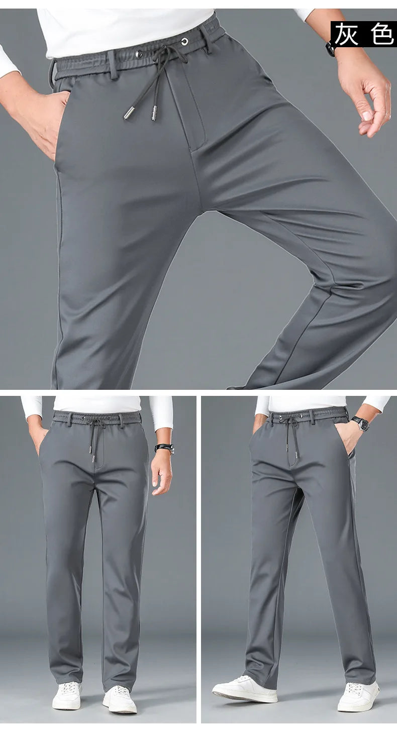 10XL Big Size Men's Summer Casual Pants Straight Fit Elastic Waist Trouser Male Classic Office Plus Large Stretch Zipper Pocket