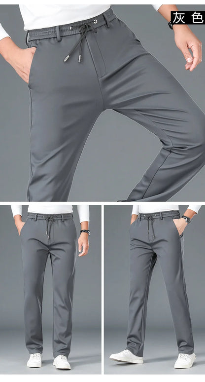 10XL Big Size Men's Summer Casual Pants Straight Fit Elastic Waist Trouser Male Classic Office Plus Large Stretch Zipper Pocket
