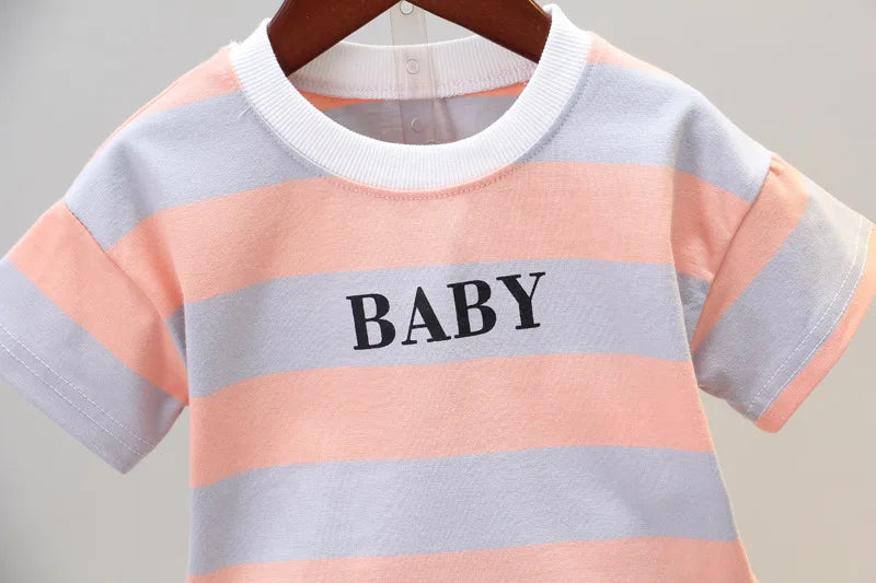 Summer Boys Clothes Children Cotton Strips Causal T Shirts Shorts 2Pcs/set Infant Outfit Kids Toddler Tracksuits 0-5 Years