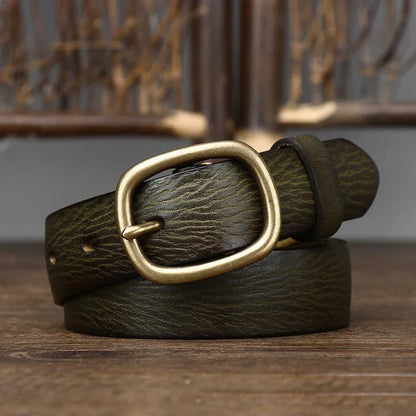 2.8cm Retro Female Real Thick Genuine Leather Belt Copper Pin Buckle Women Cowskin Jeans Belt Girl Simple Ladies Waist Strap