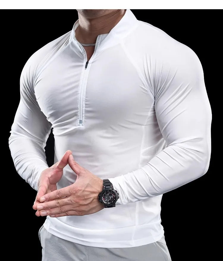 2024 New Men Sports T-shirt Gym Fitness Tops Running Training Clothes Autumn Round Neck Quick-drying Breathable Long Sleeves