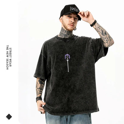 Anime B-Bleach T-Shirt Oversized Vintage Washed Zaraki Kenpachi T-Shirts Retro Harajuku Ichigo Rukia Tops Tees Man 100% Cotton