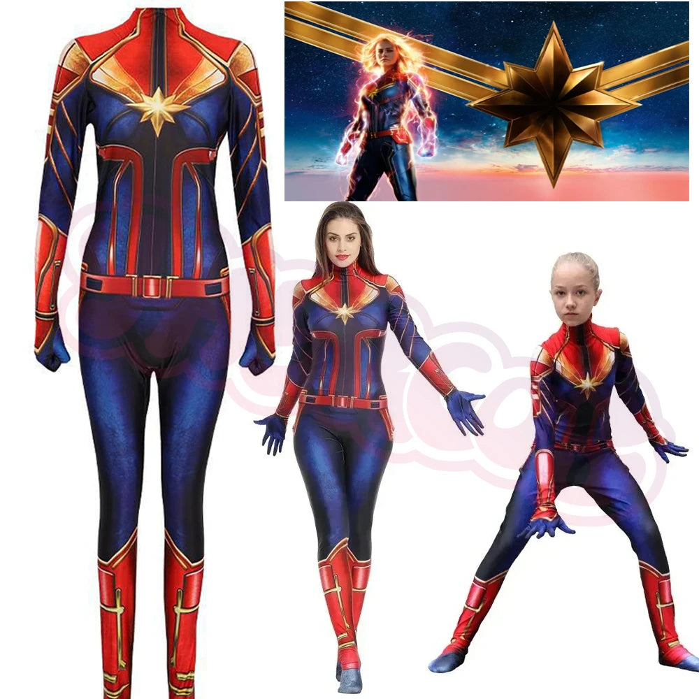 Super Hero Cos Anime Carol Danvers Cosplay Jumpsuit Spider Cosplay Costume Avengers Halloween For Kids Boys Women Party Hero Cos