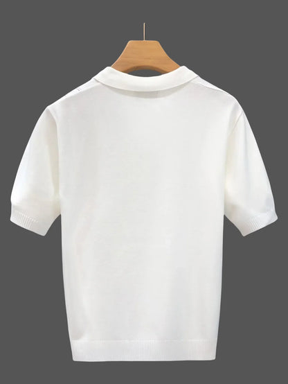 Wholesale Men Summer T-shirt Thin Knitted Ice Silk Short Sleeve 2025 New Youth Luxury Style Lapel Short-sleeved POLO Shir