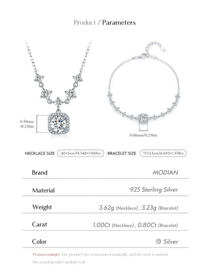 D Color Moissanite 925 Sterling Silver Luxury Geometric Charm Necklace Bracelet For Women Wedding Statement Jewelry Set