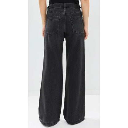 Girls Casual Loose Fit High Waisted Jeans Female Straight Leg Stretch Denim Pants Lady Comfortable Solid Basic Cheap Trousers