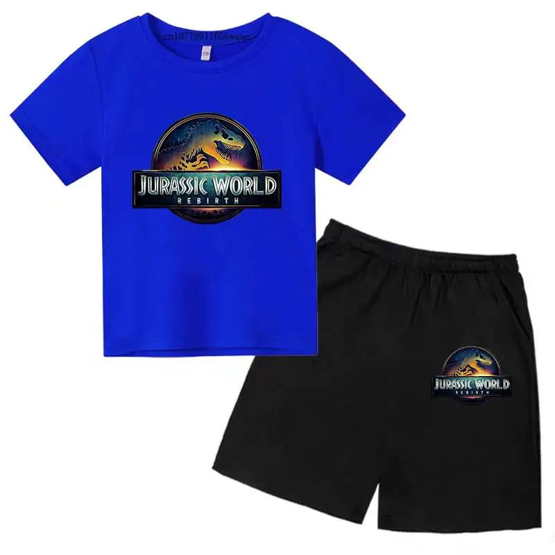 Jurassic World 4 Kids Summer Casual Breathable O-neck Tees+Pants 2pcs Sportsuits 2-13 Years Boys Girls Children Top Outfits Sets
