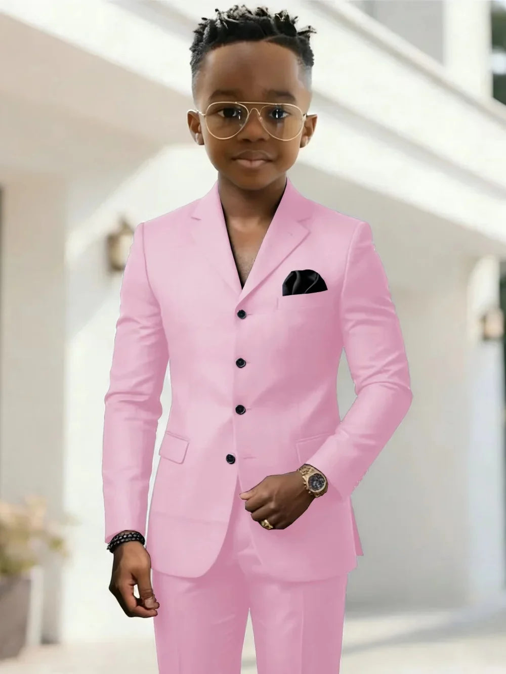 Stylish Boys Formal Suits 2 Pieces Jacket Pants Wedding Guest Clothes Handsome Notched Lapel Kids Slim Fit Suit Set For Birthday