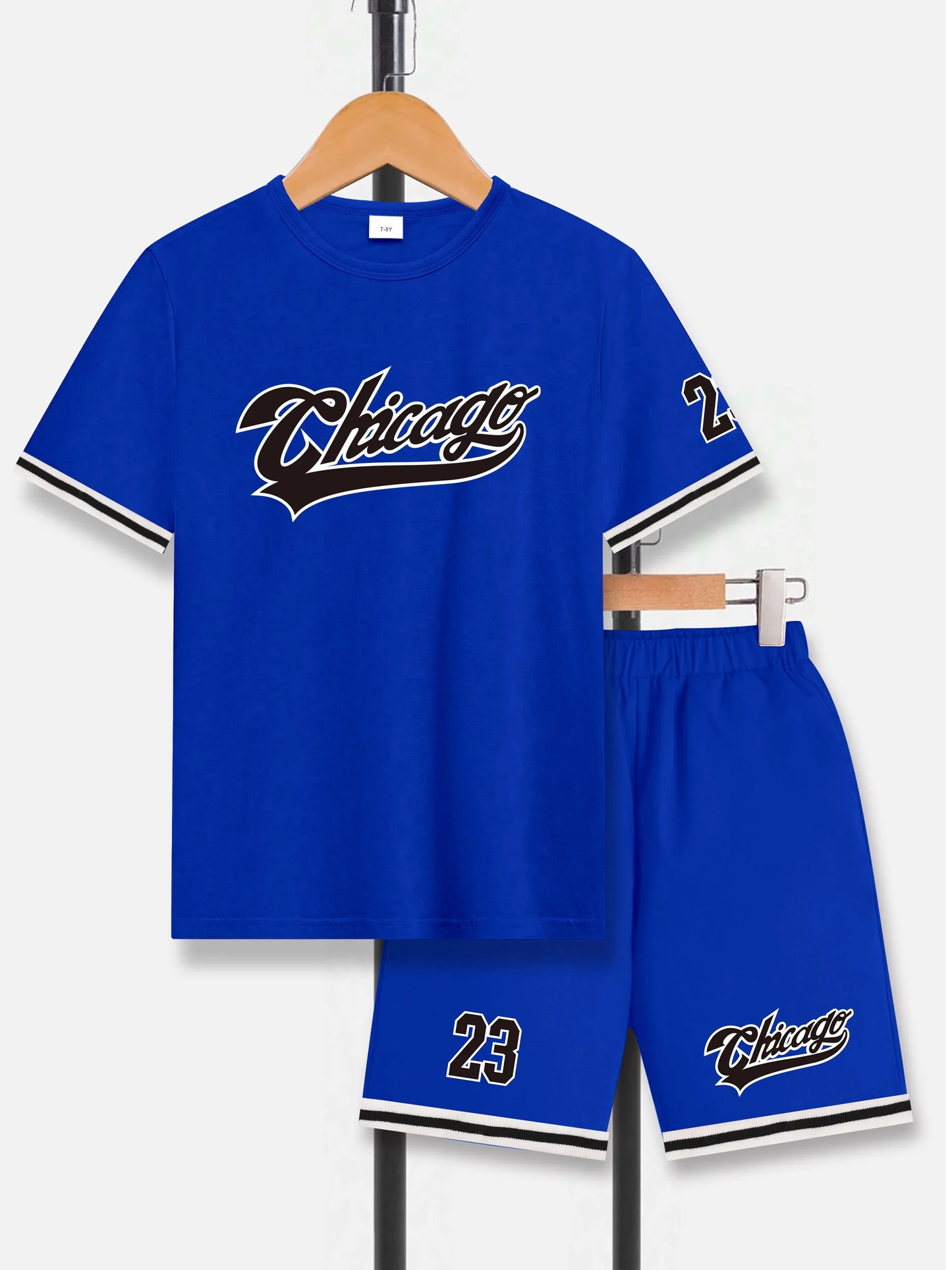 Spring Summer Boys Big Kids Sports Short Sleeve Shorts Set for Outdoor Casual Wear Fashionable Comfortable Versatile Outfit
