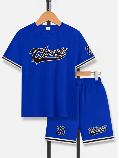 Spring Summer Boys Big Kids Sports Short Sleeve Shorts Set for Outdoor Casual Wear Fashionable Comfortable Versatile Outfit