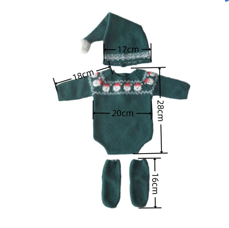 Christmas Baby Clothing Newborn Boy Girl Photography Santa Claus Costumes Sets Green Knitted Romper Stockings Hat 3pcs for Xmas