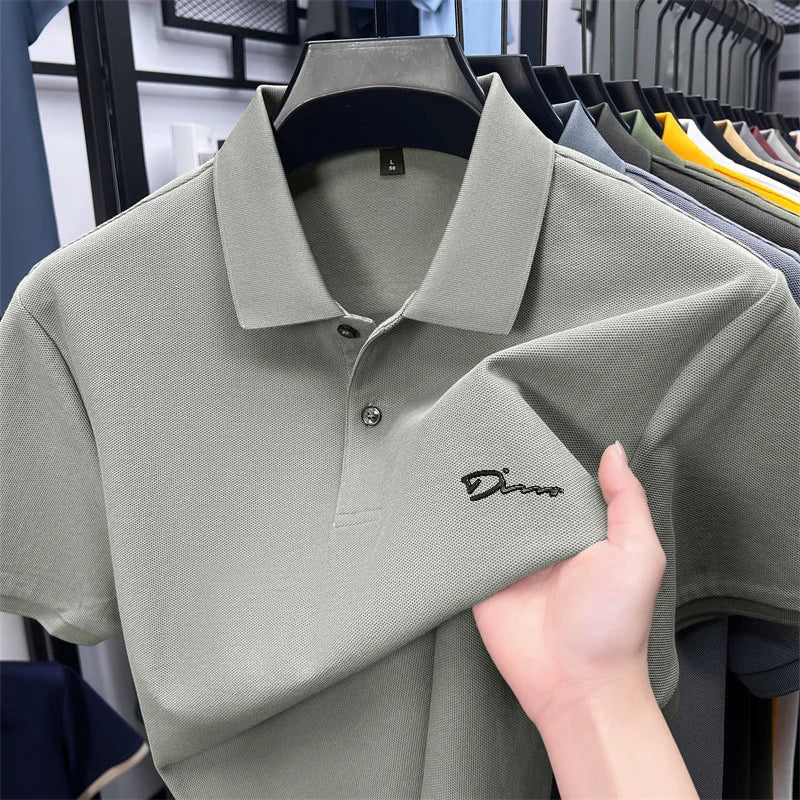 cotton100% hot sale men's new short sleeve polo shirt summer lapel letter printing ventilate t-shirt business classic mans wear
