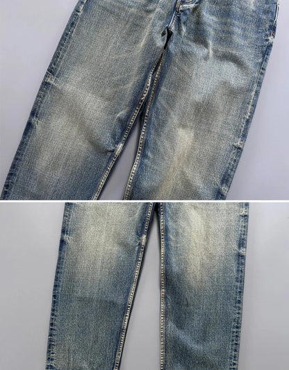 13.5oz Men's Japanese Indigo Blue Selvedge Straight Leg Denim Jeans for Men Artisan Vintage Spring Washed with Raw Hem Detailing